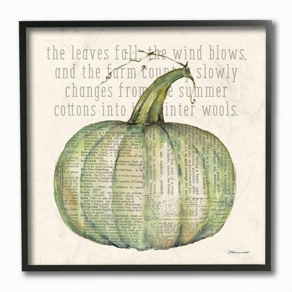 Stupell Industries Leaves Fall Green Pumpkin Autumn Seasonal Design Framed Wall Art by Stephanie Workman Marrott
