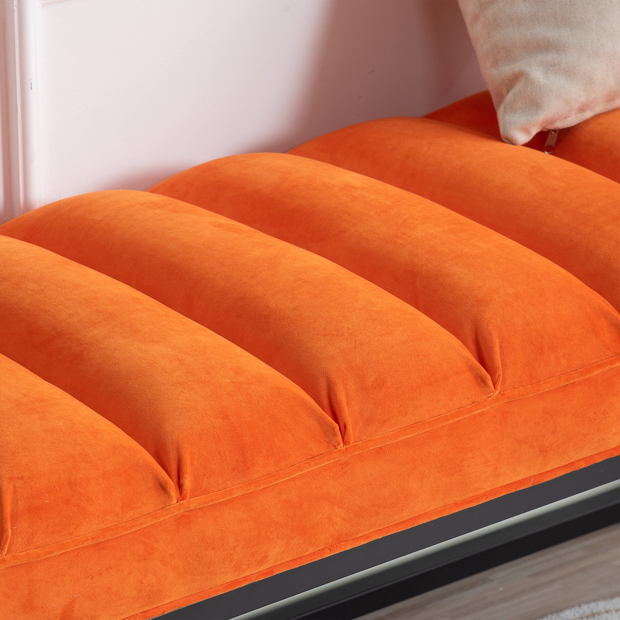 Kadyn Metal Base Upholstered Bench, PU Ottoman Bench for Entryway, Modern PU Bench for Bedroom, Orange