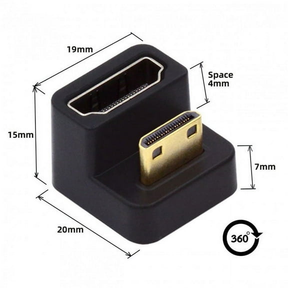 JSER 360 Degree Down Opposite U Shape Back Angled Mini HDMI 1.4 Male to HDMI Female Extension Adapter Converter