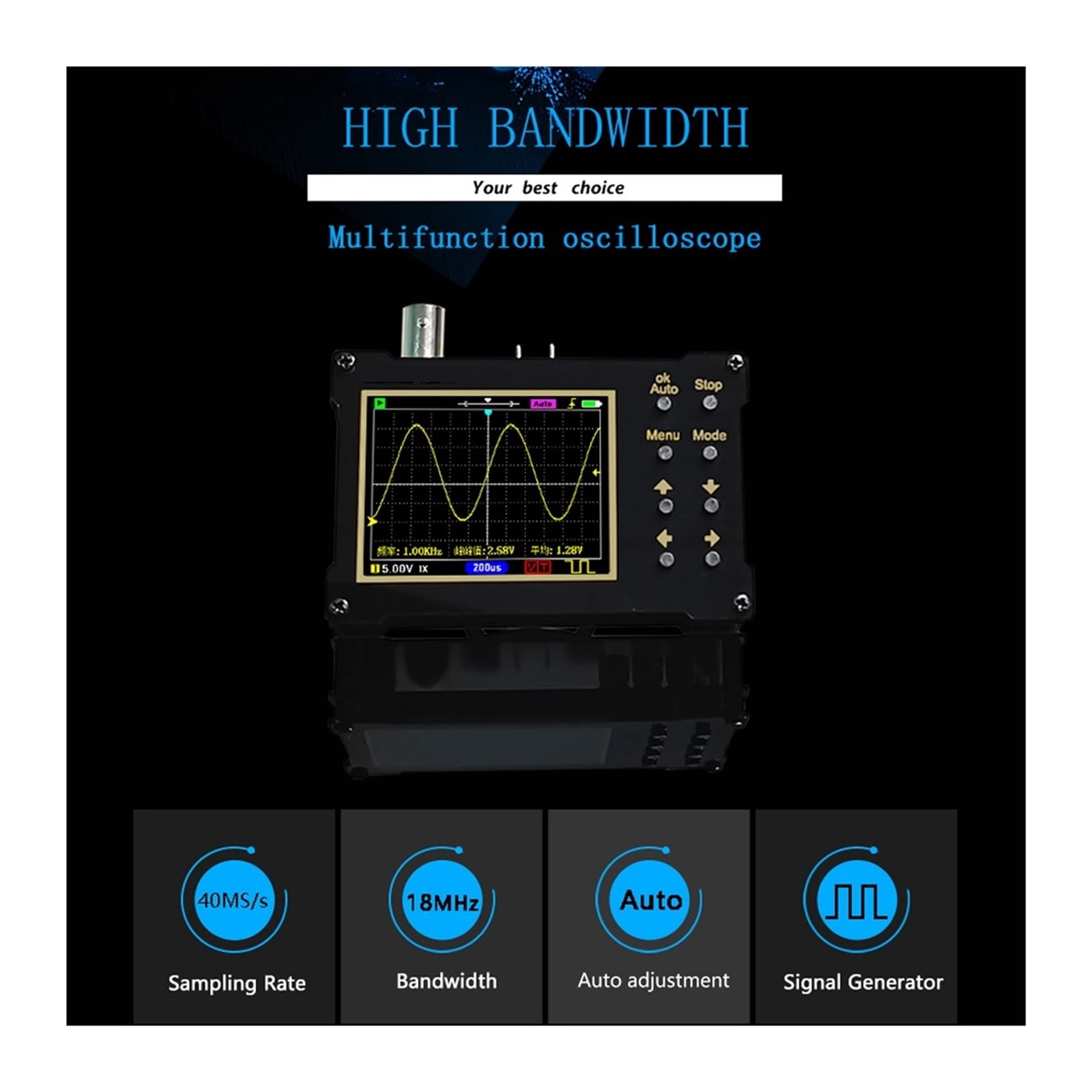 Entry-level Digital Oscilloscope 1MHz/18MHz Bandwidth 40MSa/s Sampling Rate Signal Generator Oscilloscope For Beginner ,Professional Designed