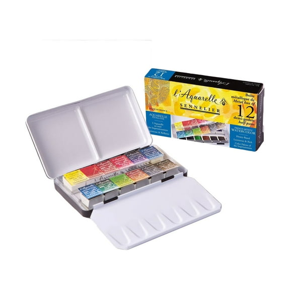 Sennelier French Artists' Watercolor Metal Pocket Set, Half Pan, 12-Colors