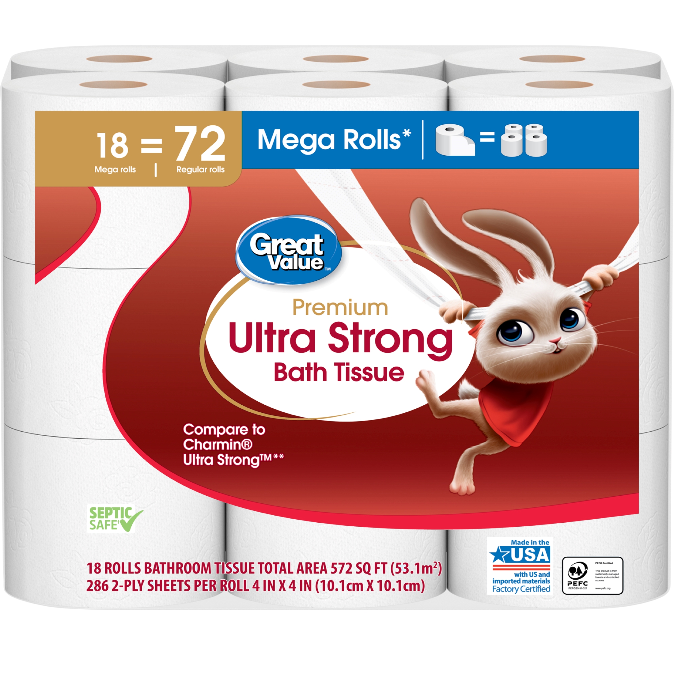 Great Value Ultra Strong Toilet Paper, 18 Mega Rolls - image 2 of 10
