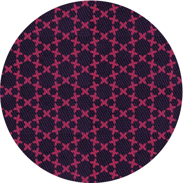 Ahgly Tapis Rond Lavable en Machine Intérieur Transitionnel Moyen Violet Rouge Rose, 3 Pieds Rond