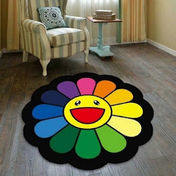 Chair Mat Takashi Murakami Sunflower Cool Floor Mat Room Doormat Non-Slip (120cm X 120cm) JNX