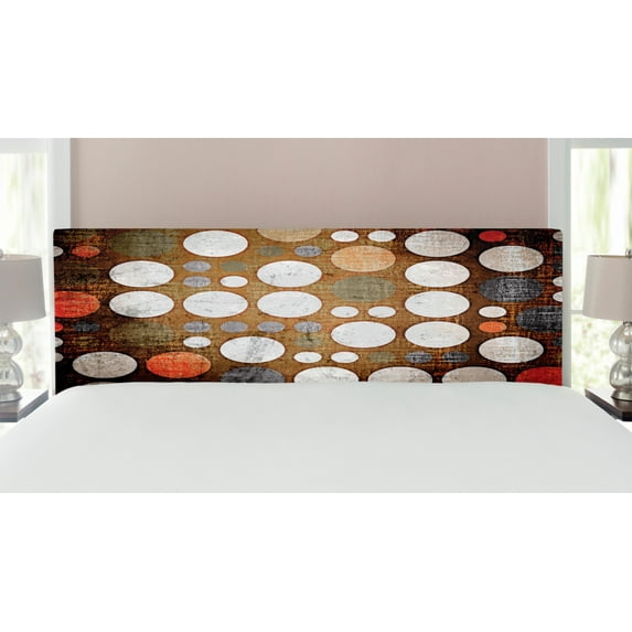 Polka Dots Headboard, Retro Random Colorful Polka Dots Shapes with Grunge Murk Elements Boho Print, Upholstered Decorative Metal Bed Headboard with Memory Foam, King Size, Multicolor, by Ambesonne