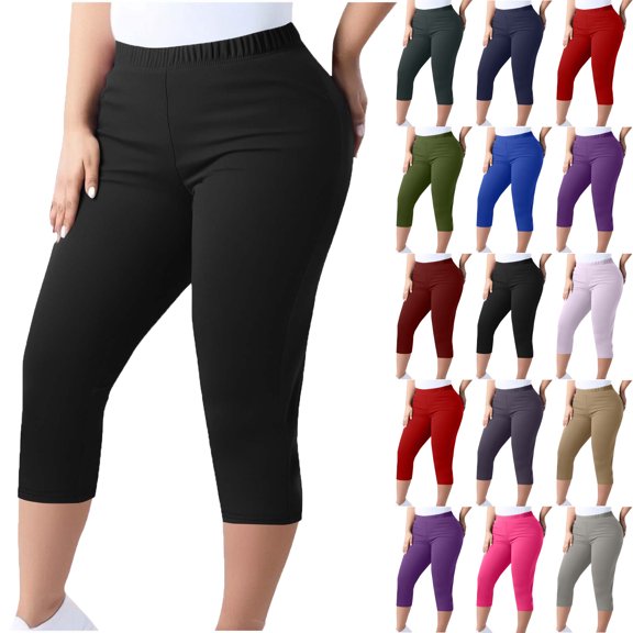 Zeliretfy Women's Plus Size Capri Leggings Lightweight Soft Crop Leggings Basic Capris Yoga Pants