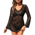 thumbnail image 2 of Cavosen Women Beach Cover up Long Sleeve Summer Knitted Crochet Hollow Out Dress Bikinis Swimsuit Kaftan V-Neck Sheer Pool Swimwear Kimono Solid Color Bathing Suit Cover Ups, 2 of 9