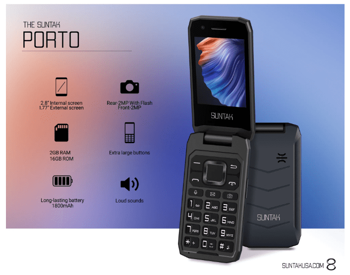 Suntak Porto Flip Phone - 3-Month Service Plan Included