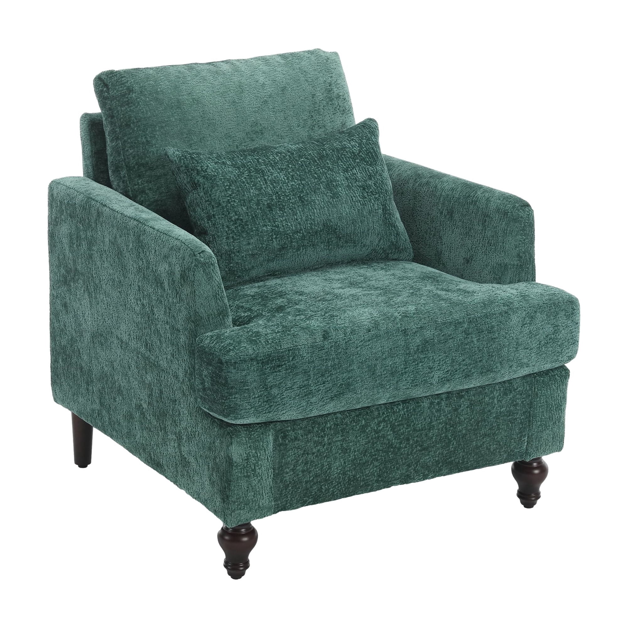 MAYEERTY Wood Frame Armchair, Modern Accent Chair Lounge Chair Tufted Club Chair, Mid Century Modern Arm Chairs with Studded, Solid Wood Frame, for Bedroom, Reading (Emerald Chenille)