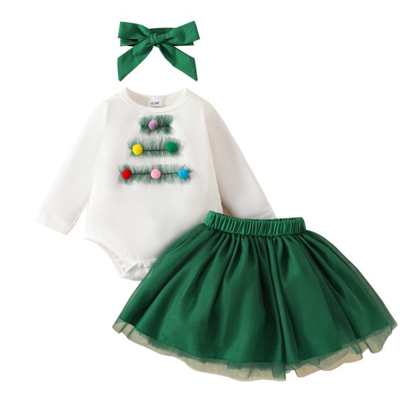 Mercatoo Toddler Baby Girls Christmas Set Shaggy Long Sleeve Shirt Romper and Tulle Tutu Dress Hairband 3Pcs Fall Winter Set