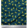 thumbnail image 1 of Soimoi Blue Japan Crepe Satin Fabric Yellow Flower & Dots Print Sewing Fabric Yard 42 Inch Wide, 1 of 5