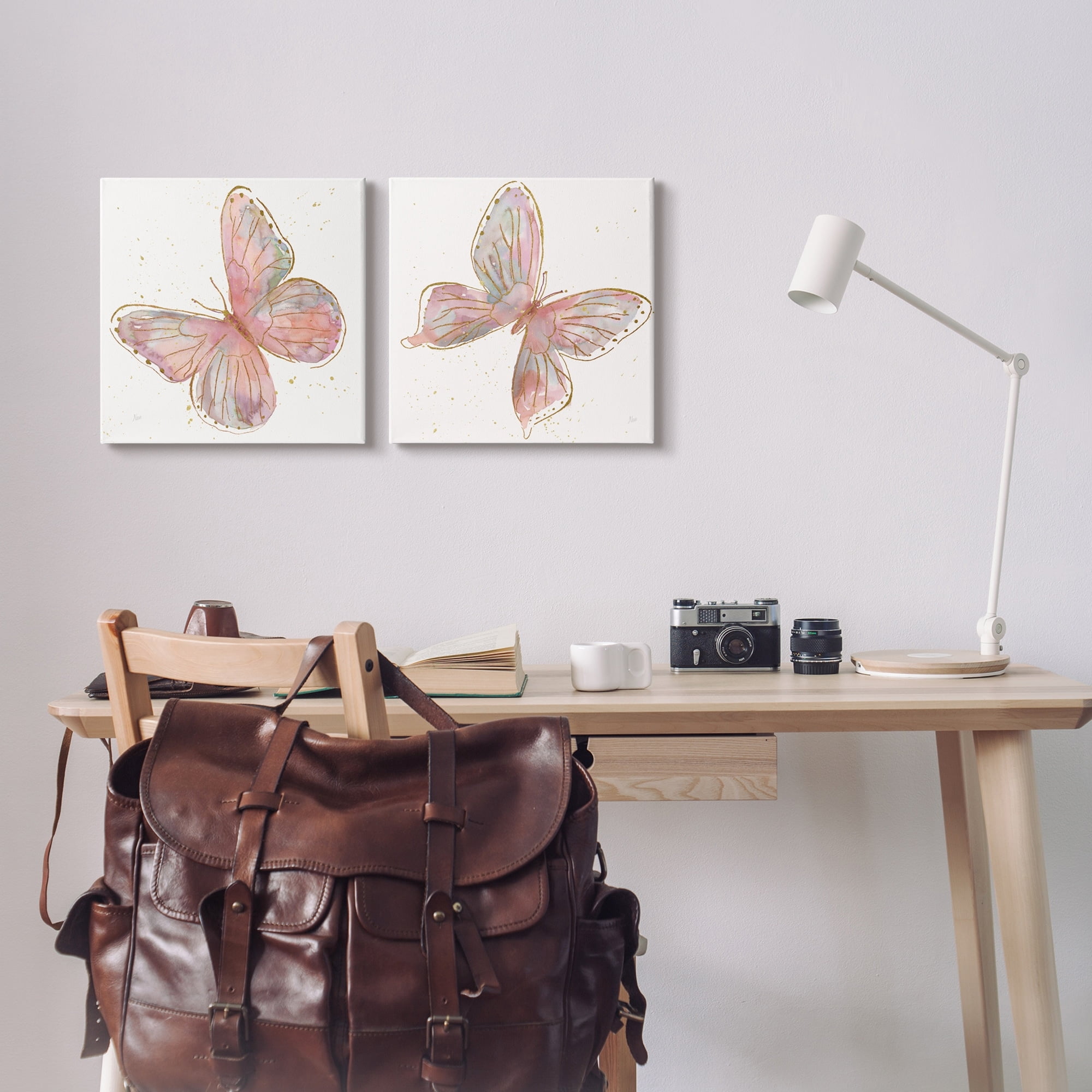 Stupell Industries Pink & Glam Butterflies Nature Animals & Insects Painting Gallery Wrapped Canvas Print Wall Art, Set of 2