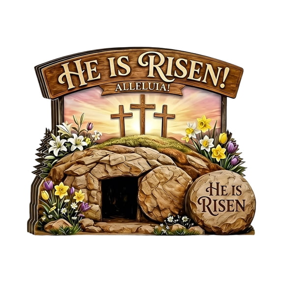DefiDgd Wooden Empty Tomb Set,Easter Scene and Christian Cross Decoration,He is Risen Jesus Resurrection Scene for Home Office Tabletop Tray Church Shelf Decor Gifts(H)