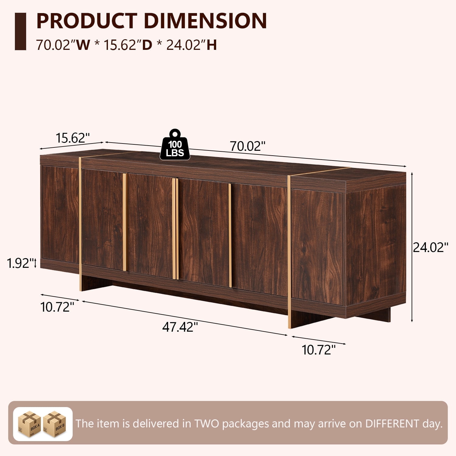 KeyWhat TV Stand for TVs Up to 80", Modern Entertainment Center with Storage, TV Console with Handle-Free Hidden Doors Design for Living Room, Dark Walnut