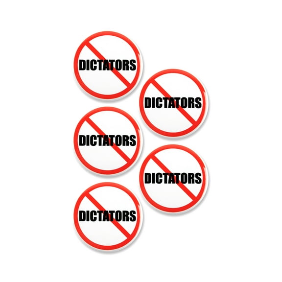 5 Pack - No Dictators Red Slash Political Activism Protest Pinback Buttons - 2.25 Inch