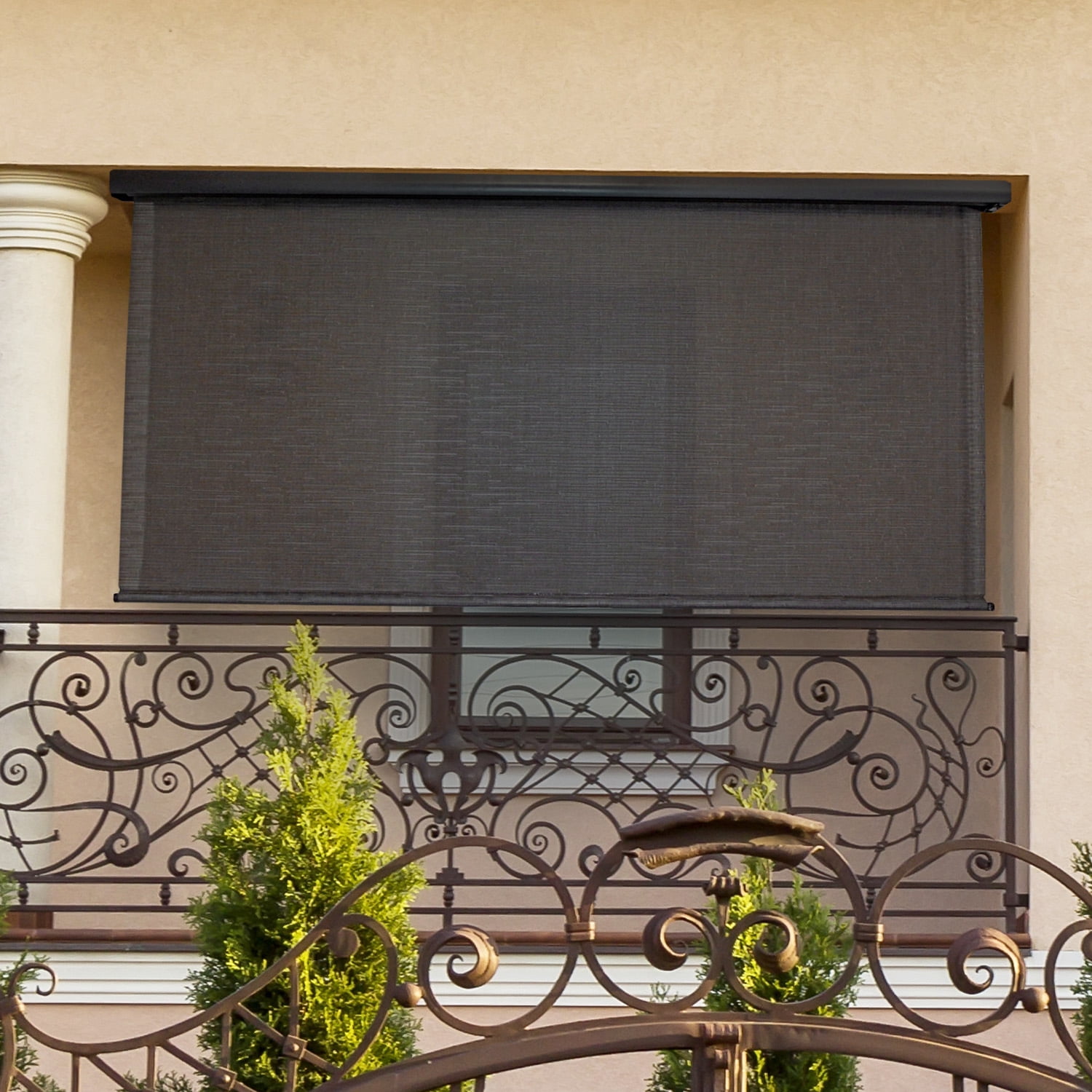 Keystone Fabrics Motorized PVC Outdoor Patio Sun Shade 4ft Wide (Dark Brown)