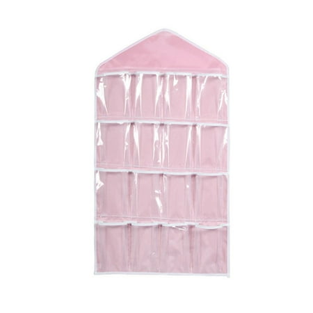 

BLGAT 16Pockets Clear Hanging Bag Socks Bra Underwear Rack Hanger Storage Organizer Pink