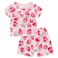 thumbnail image 4 of Volkmi Ensemble de Vêtements d'Intérieur pour Enfants en Coton, 2 Pcs, Filet de Dessin Animé, Manches Courtes, Col Rond, Fraise, 130 cm (Hauteur Recommandée + 10 cm shot), 4 of 15