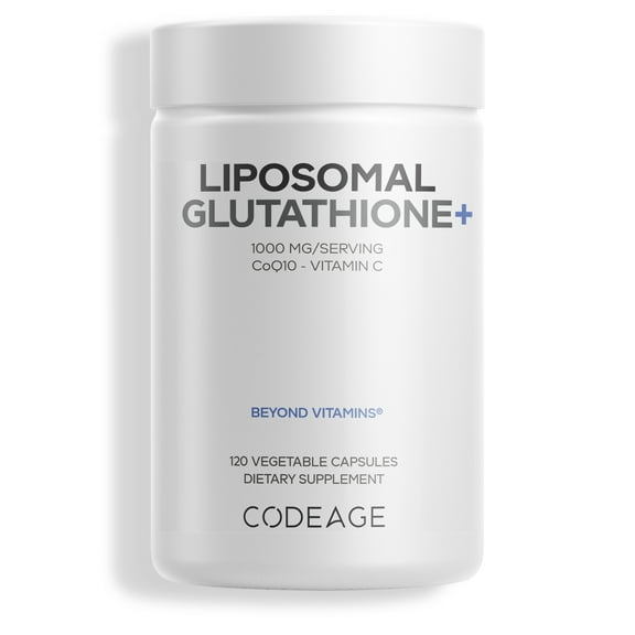 Codeage Liposomal Glutathione  Supplement - 1000 mg Reduced L-Glutathione Pills, Vitamin C Ascorbic Acid, CoQ10 - Liposomal Delivery - Skin & Antioxidant Support - Non-GMO - 120 Capsules