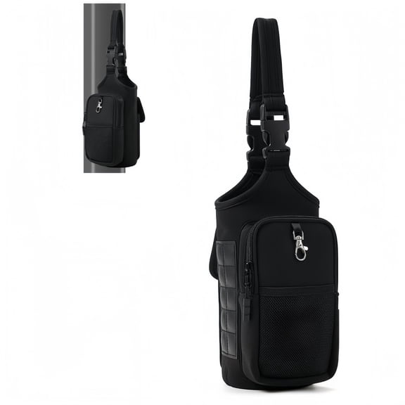 Magnetic Water Bottle Holder with 10 Built-in Magnets, Neoprene Insulated Water Bottle Carrier Bag with Shoulder Strap & Phone Pocket, Water Bottle Sling for Hiking, Travel, Gym, Black