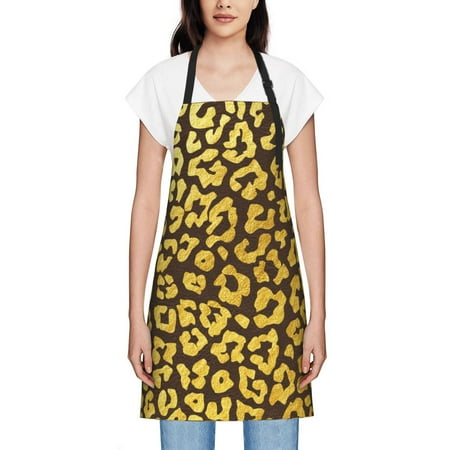 

Women S Waterproof Apron Dirt Resistant And Wear-Resistant Adjustable Apron Suitable For Cooking Flower Arrangement Painting Housework Gold Leopard