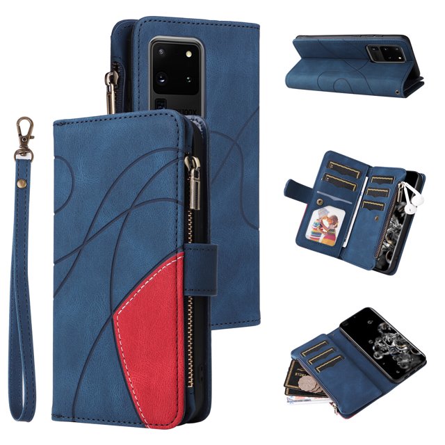 Compatible with Samsung Galaxy S20 Ultra 5G Wallet Case with Card Slots PU Leather Zipper Flip Folio Cover