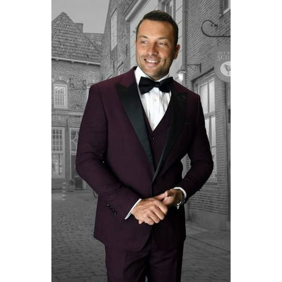 Statement Mens Fashion Tuxedo Burgundy Black Window Pane Modern Fit Alberto