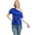 thumbnail image 4 of Womens Short Sleeve One Shoulder Sparkly Glitter Sequin Top Shirt, 4 of 5