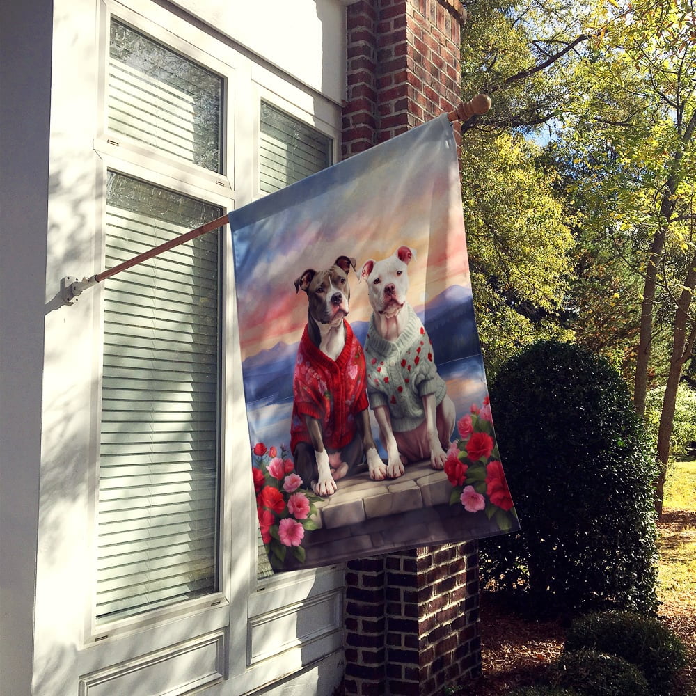 Pit Bull Terrier Two Hearts House Flag