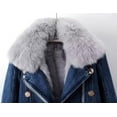 thumbnail image 4 of Women's Long-Sleeve Short Winter Dark Blue Denim Jacket - Removable Faux Fur Collar & Cuffs, Zipper, Warm Thickened Coat, S, 4 of 9