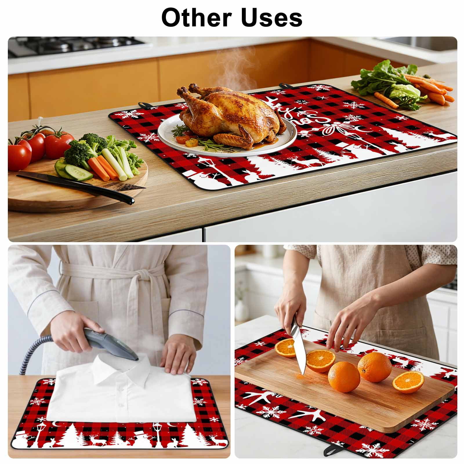 Christmas Stove Top Cover for Electric Stove, Heat-proof & Non Slip Glass Top Stove Cover Protector, Winter Snowman Snowflake Xmas Trees Red Plaid Kitchen Flat Cooktop Rubber Mat 24x21 Inches