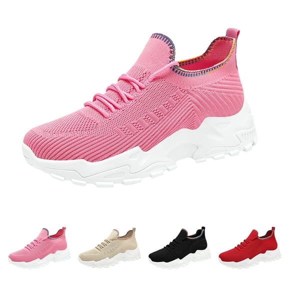 AUDeals Women Wide Toe Box Sneakers, Slip On Walking Shoes, Breathable Mesh Athletic Shoes with Arch Support (Pink, 8.5)