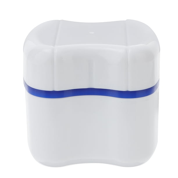EeaseMX Estuche para dentaduras postizas, caja para baño de dentaduras postizas, caja para guardar dentaduras postizas con cesta de enjuague (azul)