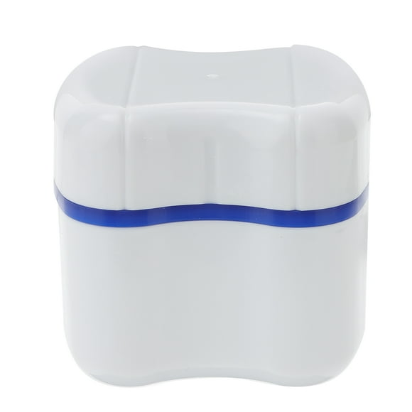 EeaseMX Estuche para dentaduras postizas, caja para baño de dentaduras postizas, caja para guardar dentaduras postizas con cesta de enjuague (azul)