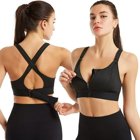 

Elbourn Women s Sports Bra Zipper in Front Sports Bra with Max Support Moisture-Wicking Athletic High Impact Strappy Back Support Workout Top(Black-5XL)