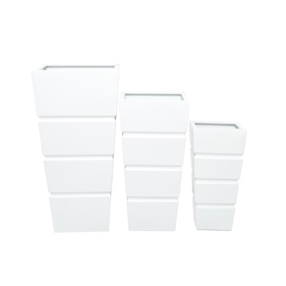DecMode 13"W, 25"H Metal Modern Planter, White, 3-Piece