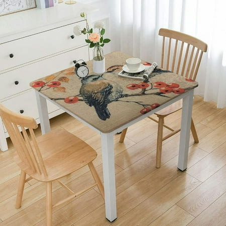 

ONETECH Birds Branch Berries Waterproof Square Tablecloth 100% Polyester Fiber 52*52