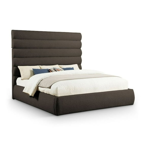 Meridian Furniture Adam Brown Boucle Fabric King Bed