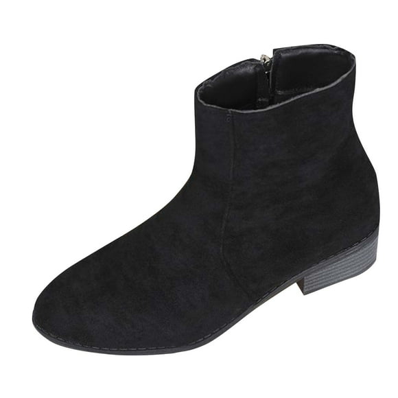 Wensltd Ankle Boots for Women Low Heel Round Toe Short Booties with Side Zipper Fall Winter Suede Boots