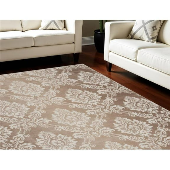 HomeRoots 550428 8 x 10 ft. Damask Distressed Non Skid Rectangle Area Rug, Ivory & Tan