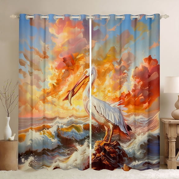 Feelyou Pelicans Wildlife Black Out Curtains, Summer Beach Curtains Pack of 2 (42x63 Each)