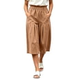 thumbnail image 2 of VBVC Women's Cotton Pleated Wide Leg Capri Pants , Casual Summer Crop Trousers For Women , Ladies' Relaxed Fit Lounge Culottes with Pockets, Orange , S-2XL, 2 of 8