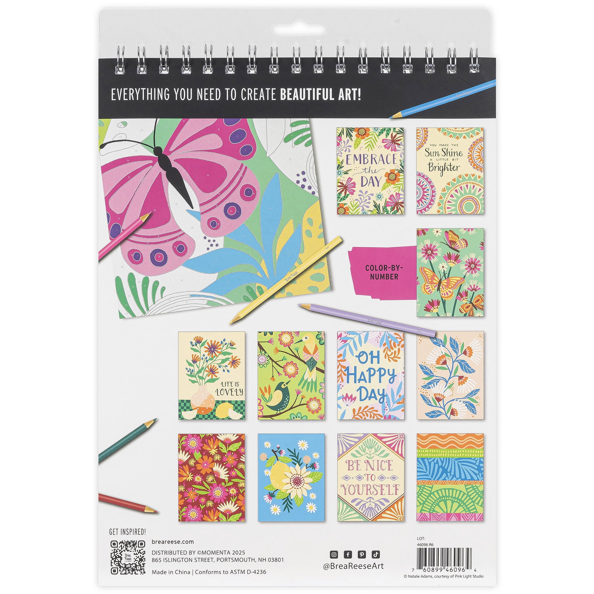 Brea Reese: Colored Pencil: Color-by-Number Kit - Butterfly - 12 Inspirational Nature Designs, Vibrant Pencils Guided Art, 9x12" Pages, Adult Art Pad