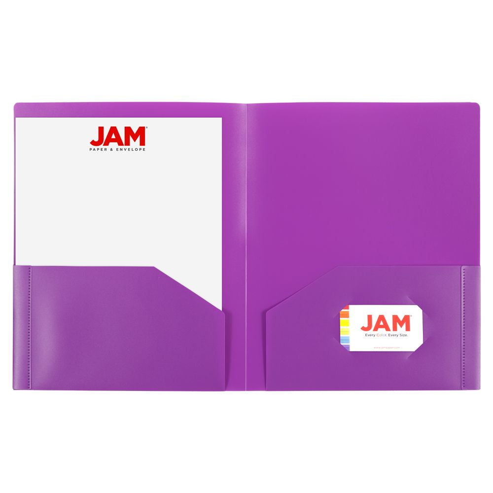 JAM Paper Heavy Duty Plastic Two Pocket Presentation Folders, Purple, 108/pack