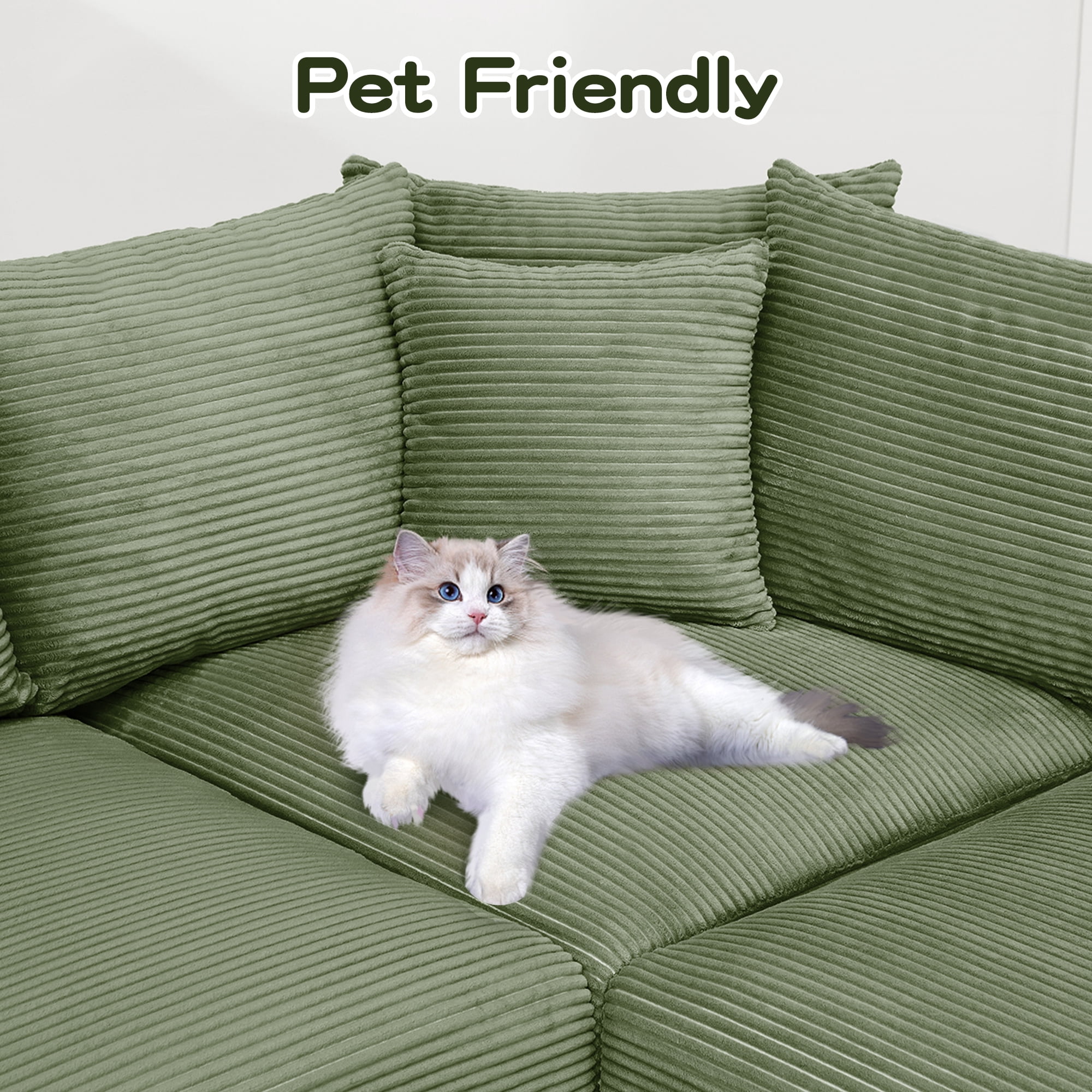 Anpport 170" Oversized Cloud Modular 4-Seater Green Corduroy Sofa, 12 Throw Pillows Included, Washable Removable Covers, Double-Layer Thick Cushions, Wide Armrest
