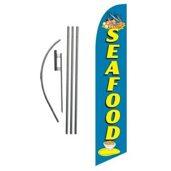 Seafood Advertising Feather Banner Swooper Flag Sign with Flag Pole Kit and Ground Stake