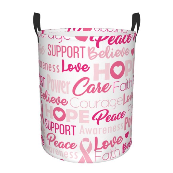 Balery Breast Cancer Pink Ribbons Awareness (2) Cesta de ropa redonda con asas, impermeable, independiente, para ropa, juguetes, dormitorio y familia-Medium