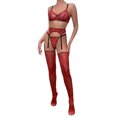 thumbnail image 1 of TSADFHJI Ensemble de Lingerie pour Femmes avec Bas Mode Aguichant Imprimé Léopard Rouge Semi-Transparent Ensemble Fendu Lingerie Aguichant L Rouge, 1 of 9