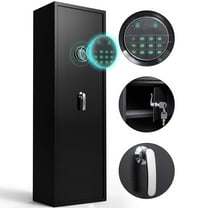 Foorsun 3-5 Rifle Safe, Quick Access 5-Gun Cabinet for Pistols & Rifles, Digital Gun Safe with Alarm System, Rifle Cabinet with Removable Shelf, LED Light, Home & Office & Garage