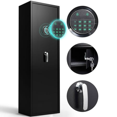 Foorsun 3-5 Rifle Safe, Quick Access 5-Gun Cabinet for Pistols & Rifles, Digital Gun Safe with Alarm System, Rifle Cabinet with Removable Shelf, LED Light, Home & Office & Garage